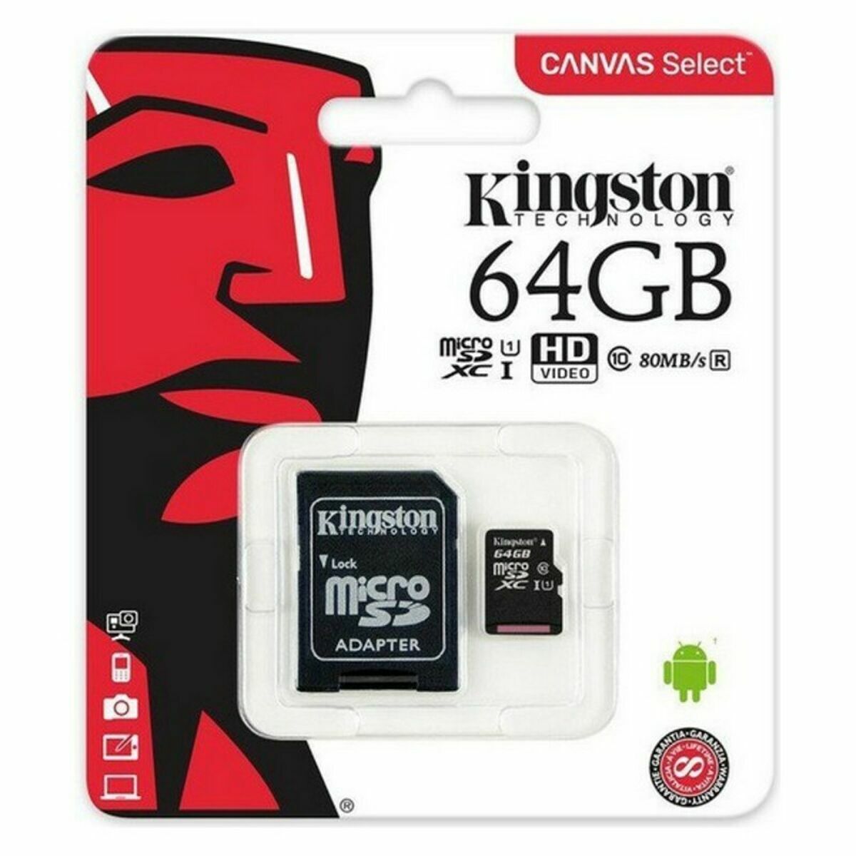 Mikro SD atminties kortelė su adapteriu Kingston Canvas Select Plus 128 GB